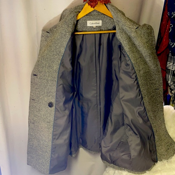 Wool Blend Boucle Style Double Breasted Grey Pea Coat size 1X - Picture 4 of 7